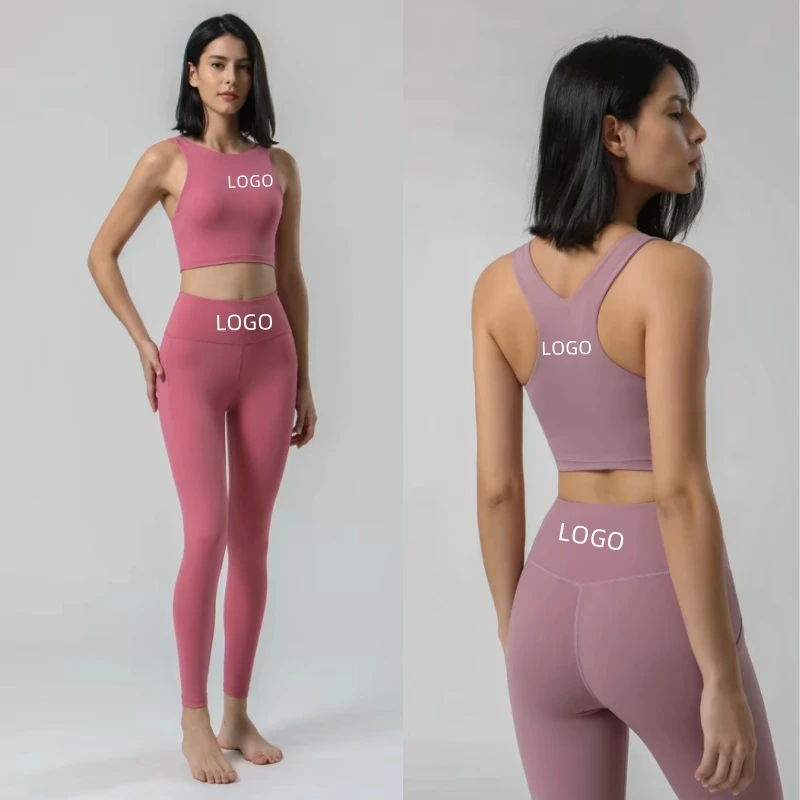 Aoyema Wholesale Custom Women Active Wear Sports Bras Long High Neck Shockproof Inside Padded Quick Dry Yoga Fitness Sets