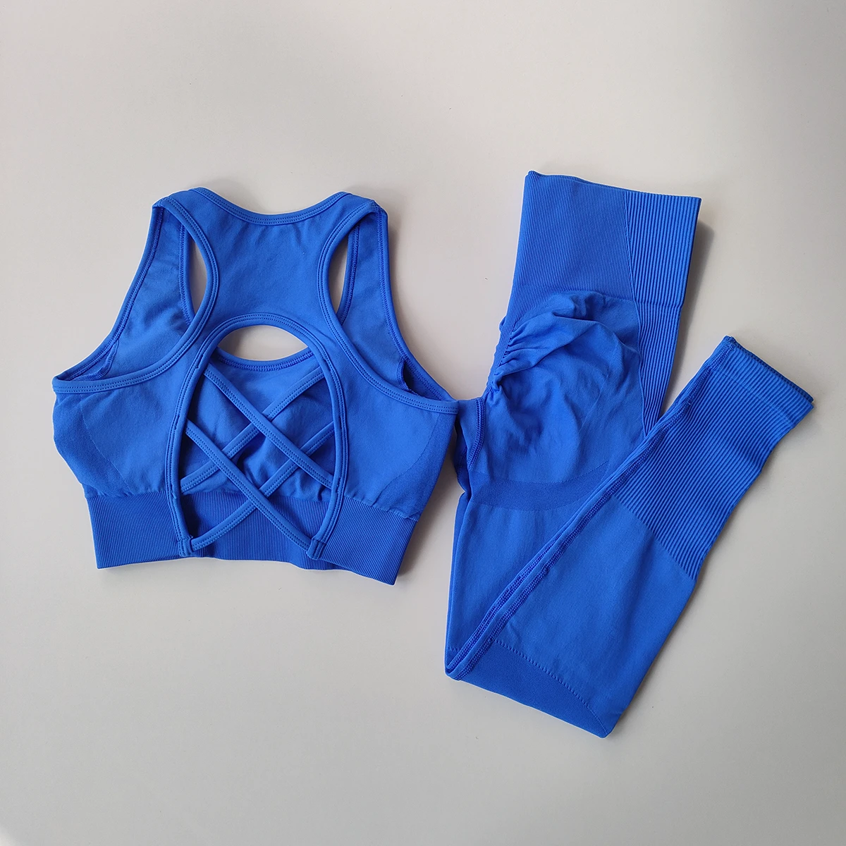 Women's Custom High Support Backless Sports Bra Tight Shorts 2 Piece Seamless Yoga Set Wholesale Fitness Workout Outfit Solid