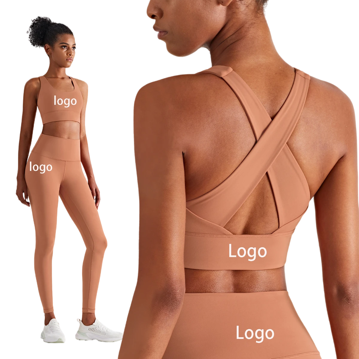High Impact Backless Sports Bra Top Fitness Cross Back Shockproof Plain Color Supportive Bra Woman
