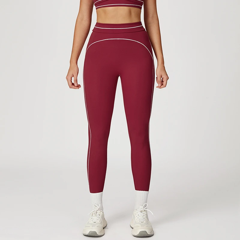Women's High Waist Yoga Pants Push up Buttery Soft Four-Way Stretch Spandex/Nylon Fold Waistband Contrast Stitch Yoga Leggings