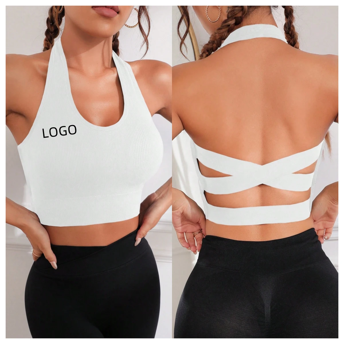New Tight Tops High Impact Cross Beauty Back Shockproof Halter Neck Sport Bra Women Gym Wear Sports Bra