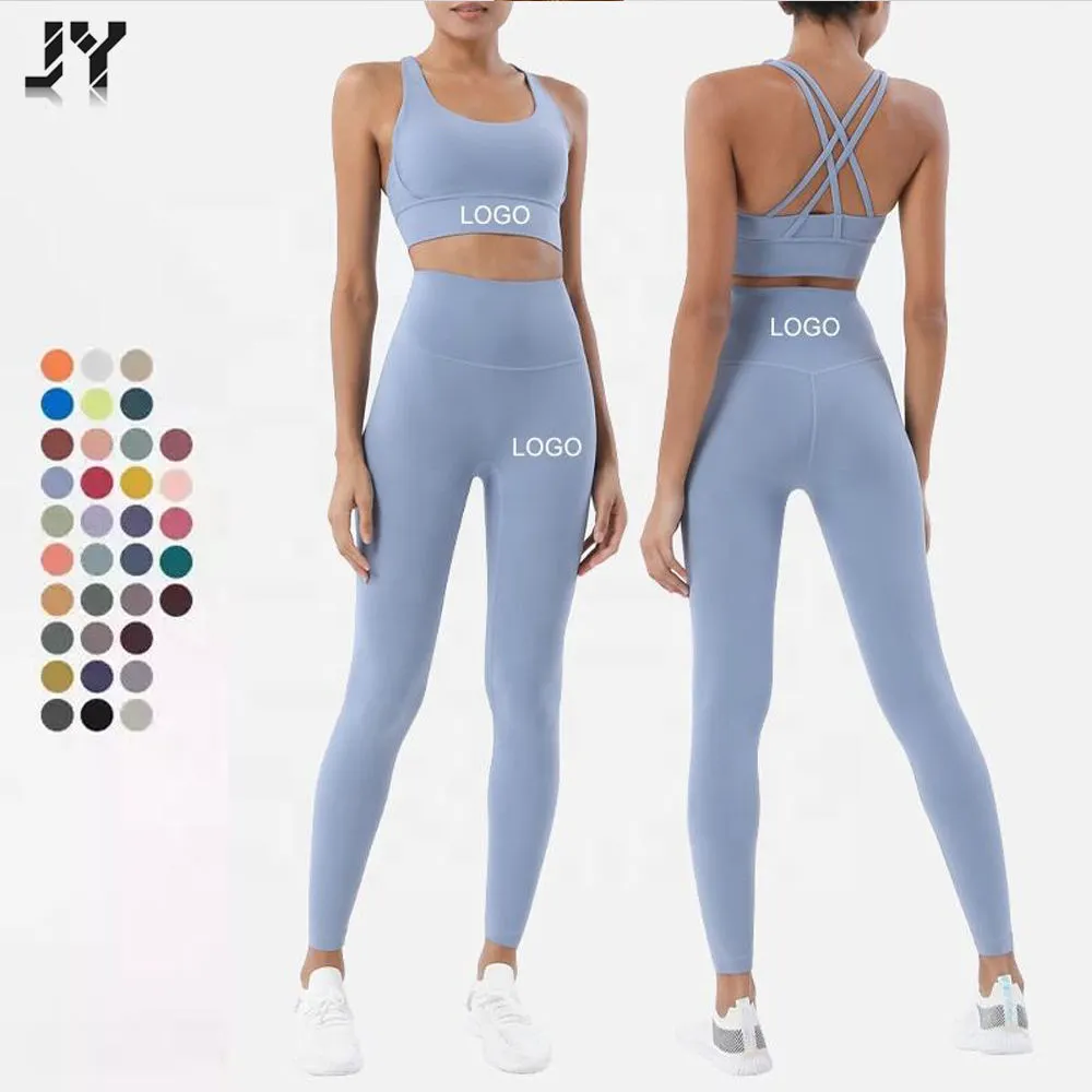 Joyyoung Wholesale Lightweight Breathable Athletic Wear High Waisted Spandex Nylon Leggings and Sports Bra Gym Active Wear