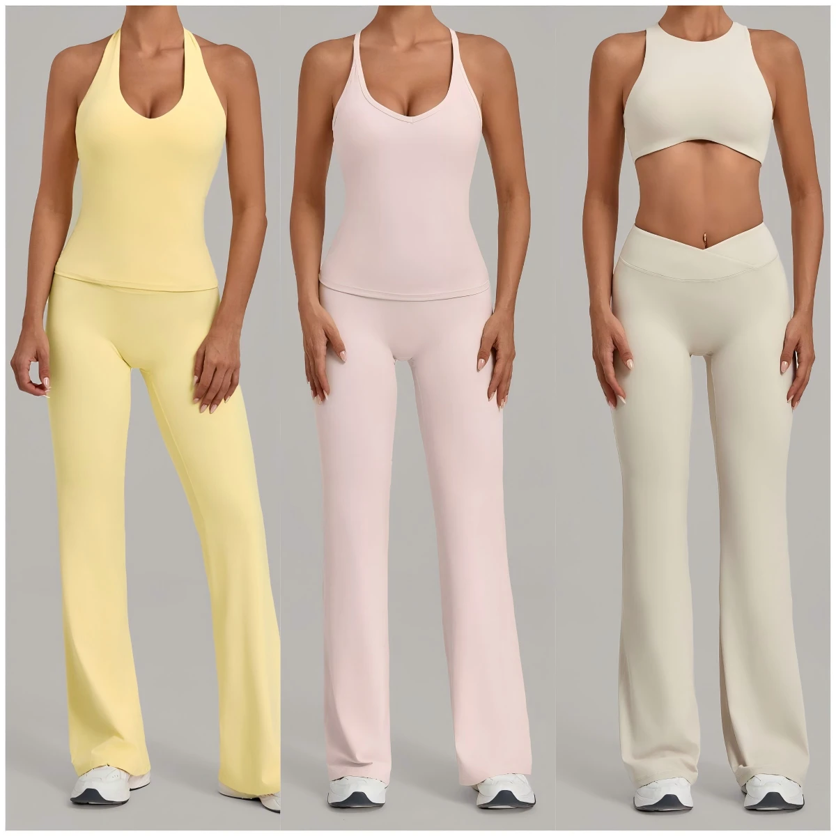 4pcs Wholesale High Quality Sport Tops Vest High Waist Flared Leggings Pants Custom Logo Print Quick Dry Women Gym Running Sets