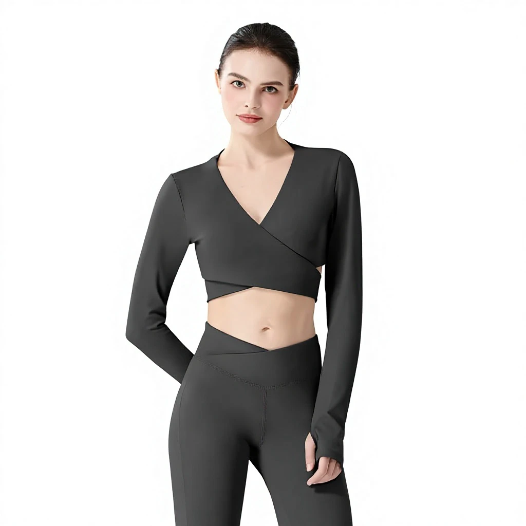 Premium 2 Piece Yoga Set Womens Deep V Neck Workout Top Flared Pants Quick Dry Pilates Suit