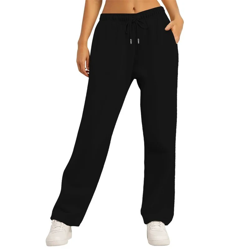 autumn winter Women's Solid Color Sweatpants Daily casual Pants Women's Wide Leg pants Comfortable loose Drawstring Women's