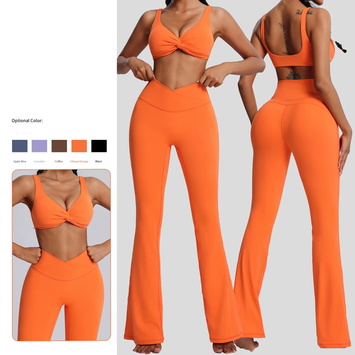 Women's Fitness Suit Hollow Back Bra Long Leggings 2-piece Breathable Comfortable Running Fitness Yoga Set