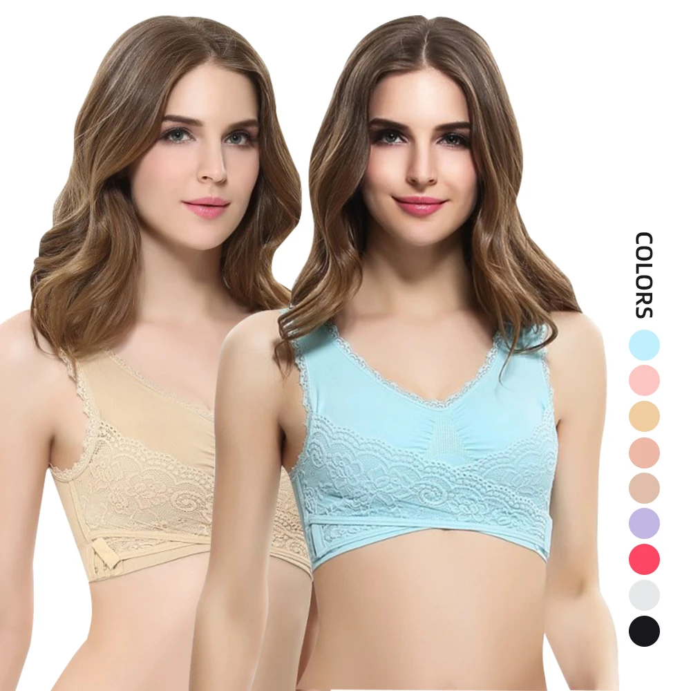 Women's Adjustable Breast Lift Lace Elastic Seamless Wireless Push-up Bra Front Cross Side Buckle Fitness Everyday Breathable