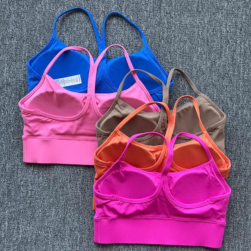 Custom Logo Solid Color Soft Cross Back Y-line Straps Women Tights Yoga Underwear Top Fitness Sports Bra