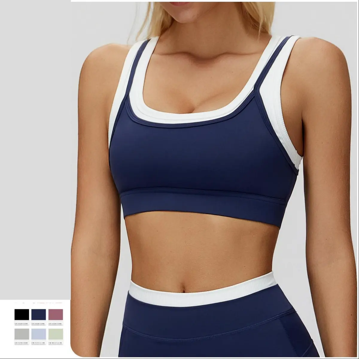 High Support Lightweight Breathable Yoga Bra Four-Way Stretch Removable Pads Seamless Design Contrast Colors Premium Threads