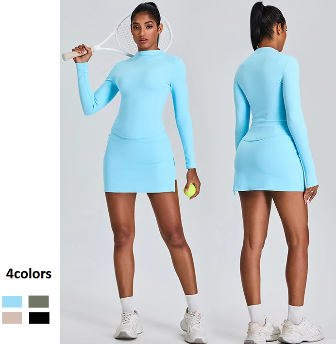 Pure Desire Women's Sexy Workout Bodysuit & Jumpsuit Hip Wrapped Long Sleeve Skinny Tight Skirt Bodycon One Piece Yoga Culottes
