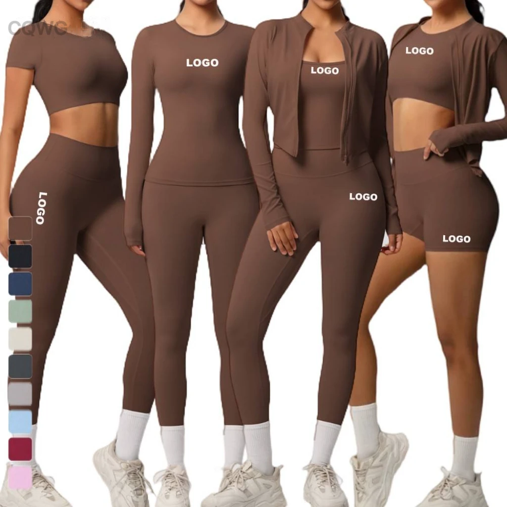 OEM Women Tank Top Vest Sports T Shirt Zipper Jacket Activewear High Waist Yoga Leggings Biker Shorts Suit Gym Fitness Sets
