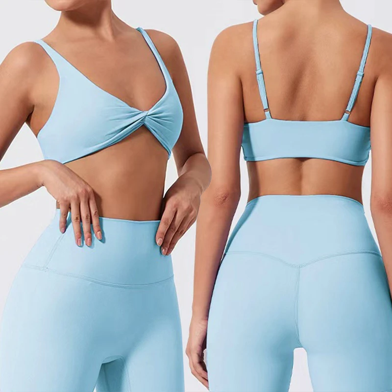 Center Front Twist Pleat Design Gym Fitness Yoga Wear Bra Fitting Adjustable Shoulder Strap Athletic Strength Training Underwear