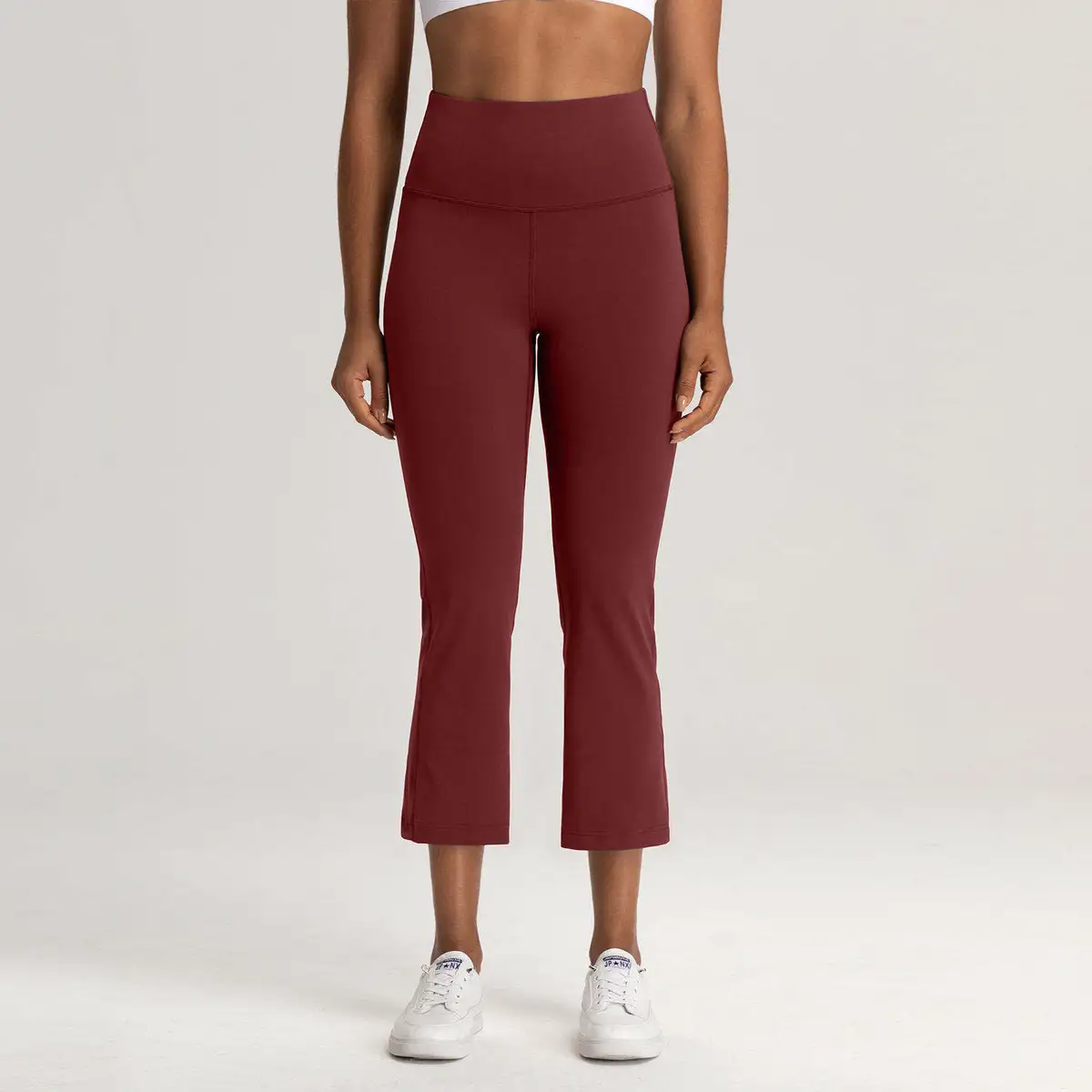 Cigarette Leg 4-Way Stretch Tummy Control Wide Seamless Waistband Side Pocket Women's High Waisted 8/9 Length Yoga Pants