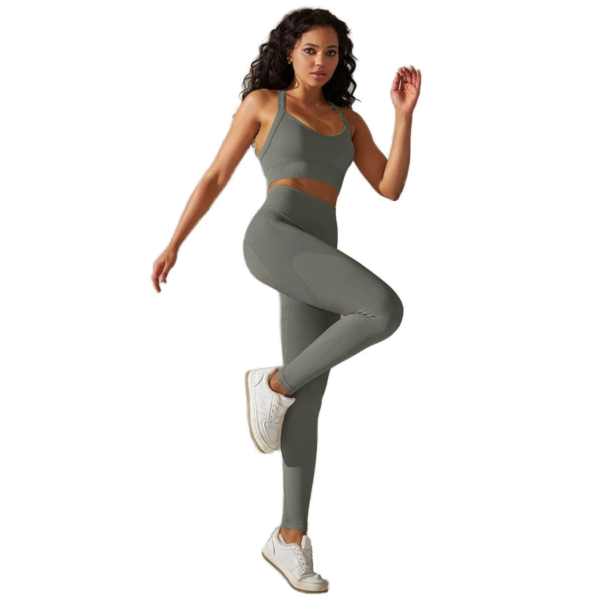 Custom High-quality Two Piece Yoga Wear Leggings Athletic Set Women Fitness Workout Fashion Nylon Seamless Waist Solid