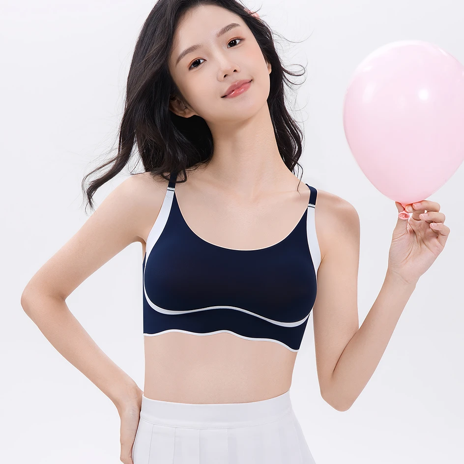 ODM Thin Lightweight High Spandex Wire Free Teen Girl's Sports Bra Color Block Shockproof Push-Up Breathable Seamless U-Back