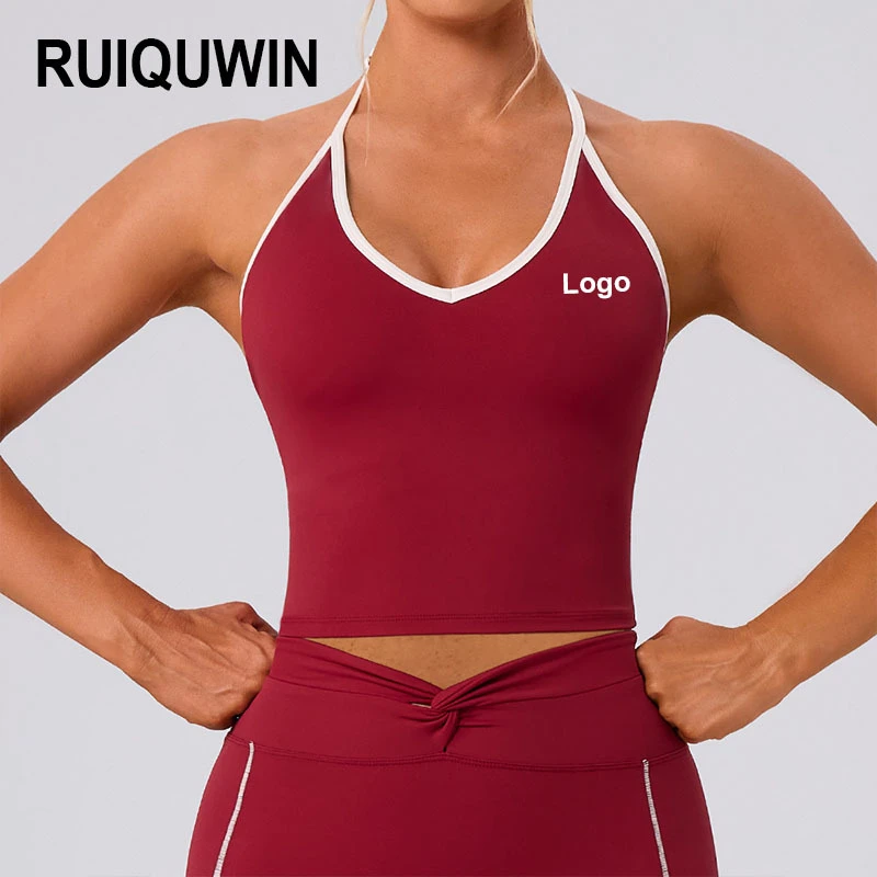RUIQUWIN Women's Halter Sports Bra with Adjustable Straps High Support Yoga Top Tight Fitness Vest for Running Pilates Workouts