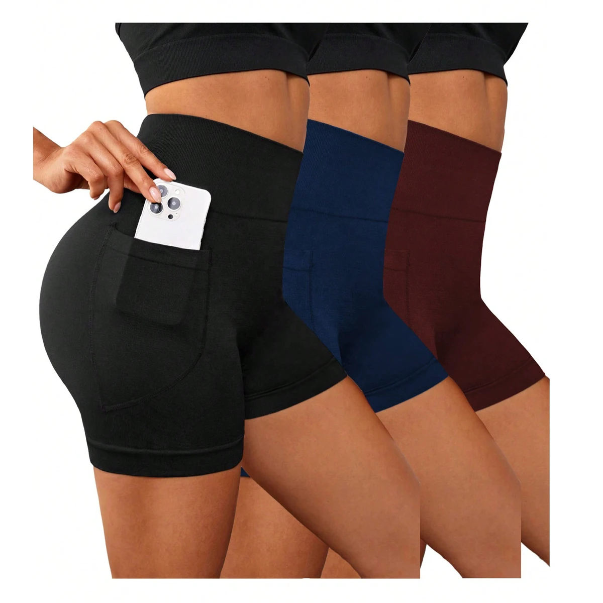 Women's High Waist Seamless Yoga Pants Pockets Gym Scrunch Butt Legging Shorts Elastic Waist Four-Way Stretch Eco-Friendly