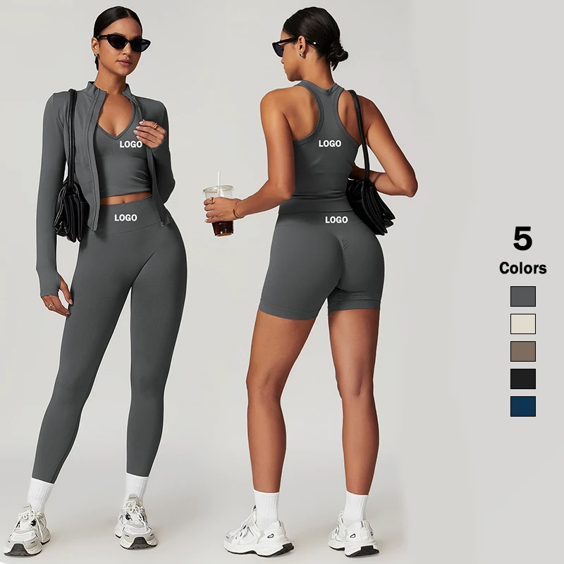 Custom Logo Gym Clothing Active Wear Breathable Yoga Bra Shorts Sets Halter Tight-Fitting Top Casual Fitness Trousers Suit