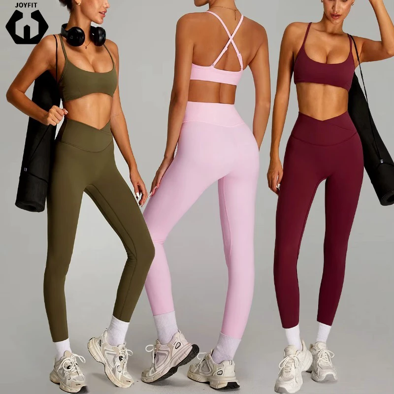 New High Quality Cross Back Girls Yoga Bra Set High Waist Quick Dry Legging Female Sports Set Fashion Workout Set for Women