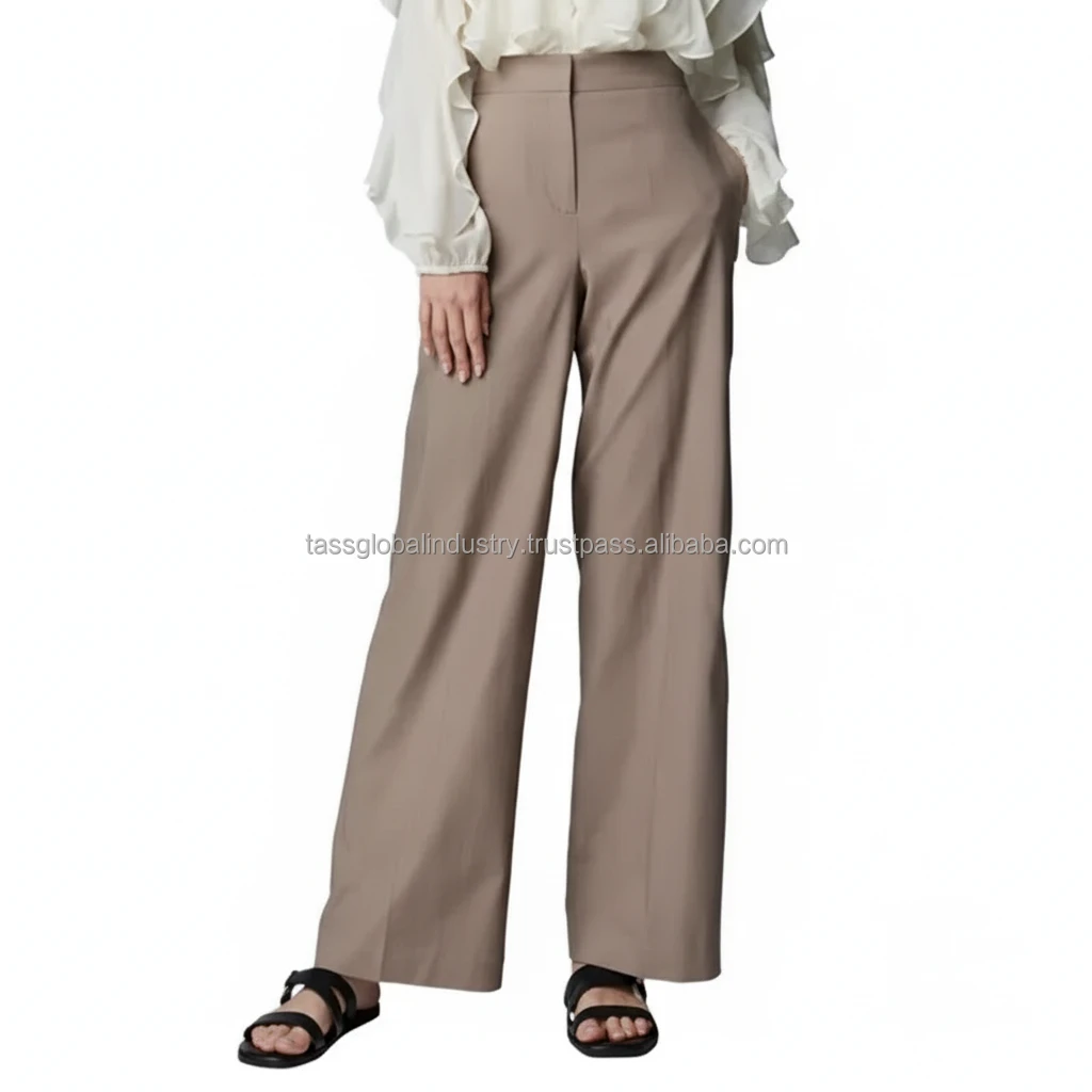 Custom Logo Women's Winter Solid Color High Quality Spandex/Polyester Lightweight Vintage Loose Fit Flare Office Palazzo Pants