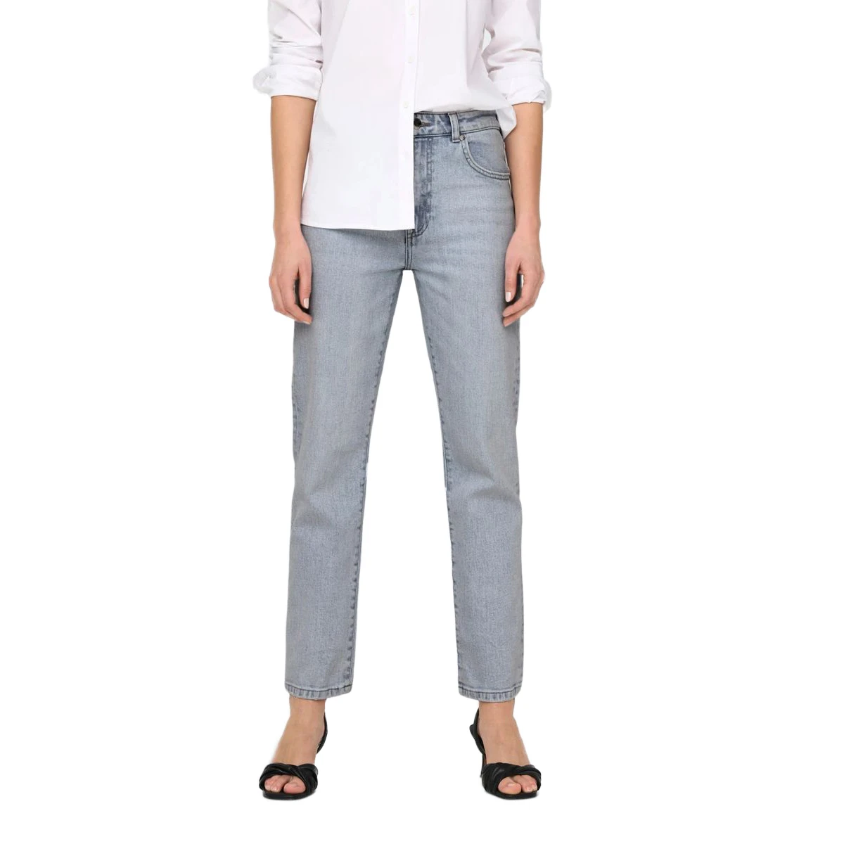 Mid Waist Women's Autumn Casual Breathable Polyester/Cotton Loose Fit Wide Leg Jeans Dark Wash Elastic Waist Coldker Fashion