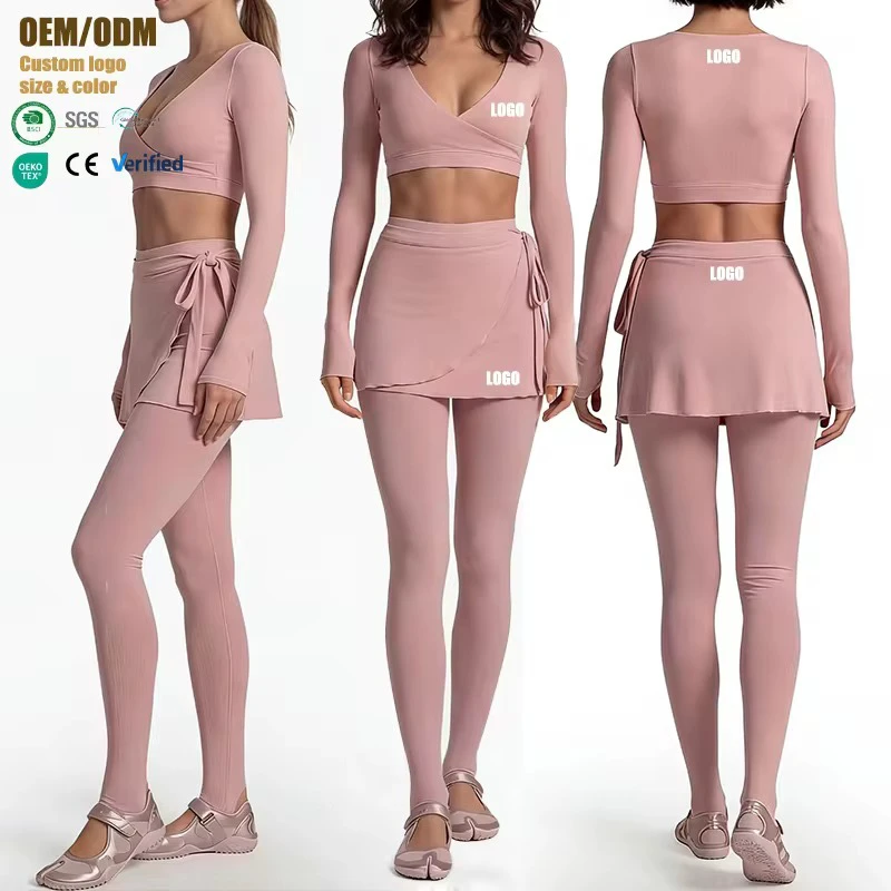 Womens Clothing Yoga Leisurewear 2PCS Gym Fitness Sets Long Sleeve Pilate Wrap Top High Waist Yoga Leggings for Women Sportswear