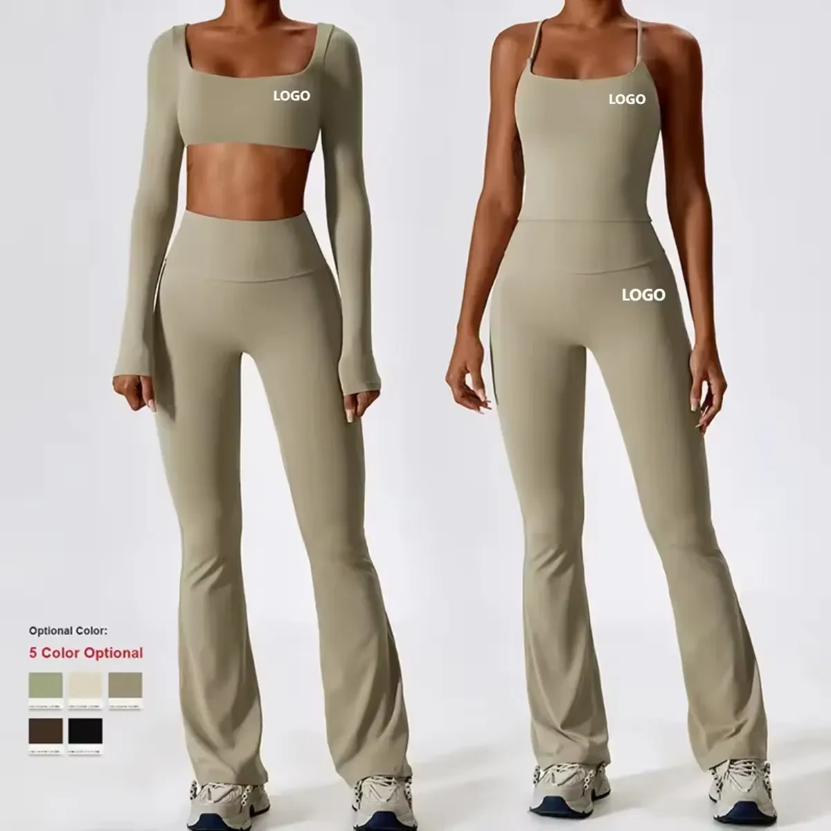 Wholesale New Custom 4Pcs Solid Pattern Ribbed Yoga Set Plus Size Waterproof Gym Sportswear For Women Active Fitness Workout