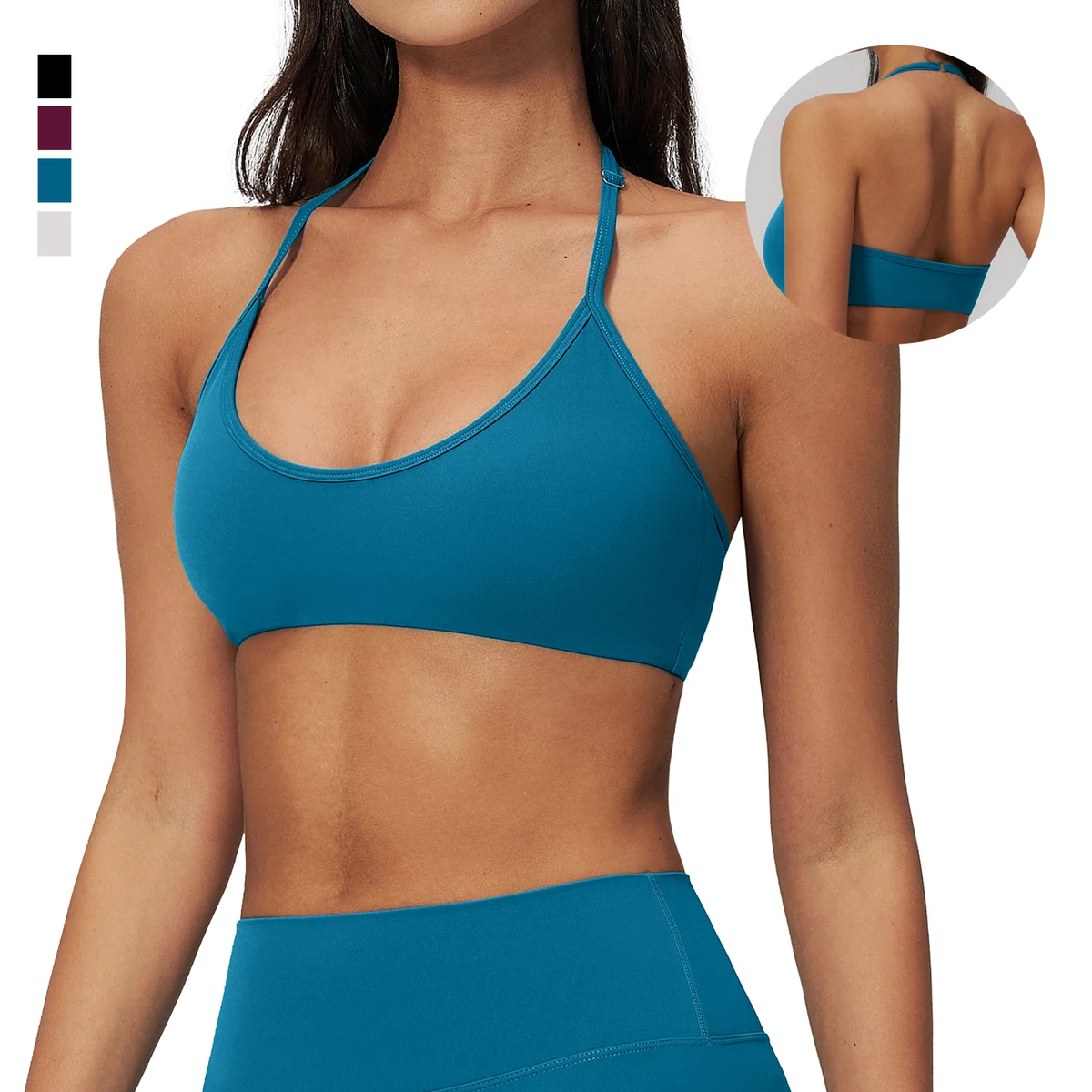 Women Halter Bra Backless Yoga Top Removable Pads Lightweight Skin Friendly High Support Quick Dry Workout Clothing