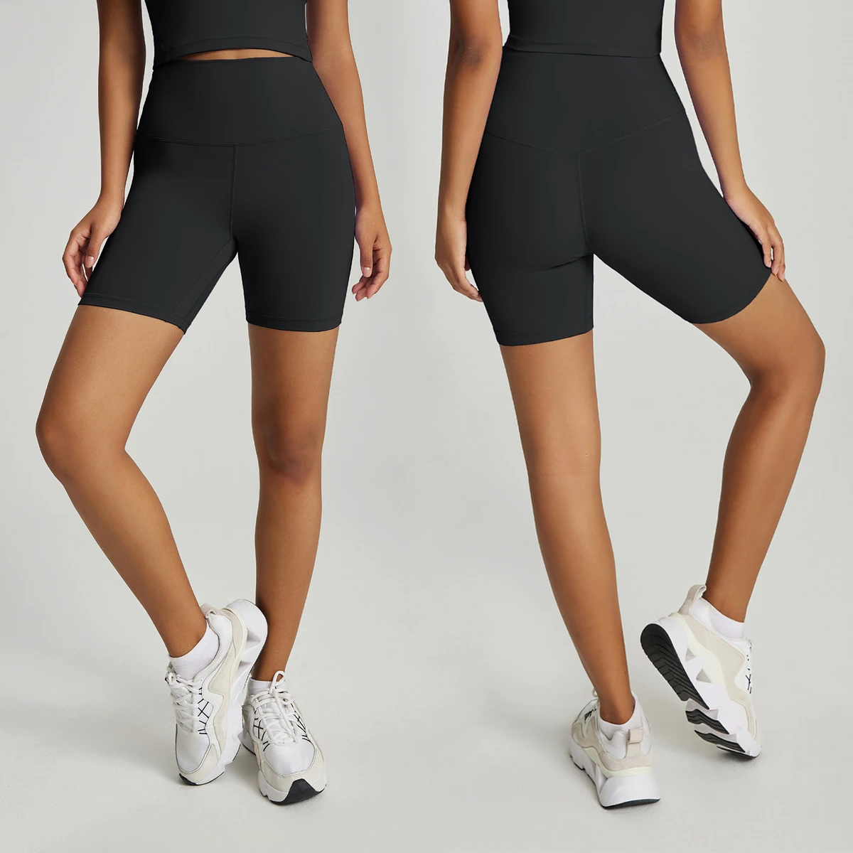 Women's High Waist Sports Shorts Double-Sided Sanding Peach Hip Pocket Yoga Fitness Pants Made of Spandex/Nylon Small Size