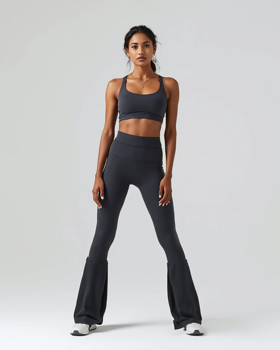 Women's 2 Piece Yoga Set High Waist Flare Leggings Crop Top Seamless Activewear Solid Color Full Length Spandex Polyester
