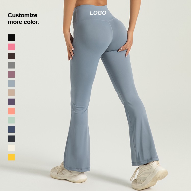 2026 High Waisted Full Length Sustainable Flared Jogging Sports Leggings Solid Color Yoga Sweat-Wicking Four-Way Stretch
