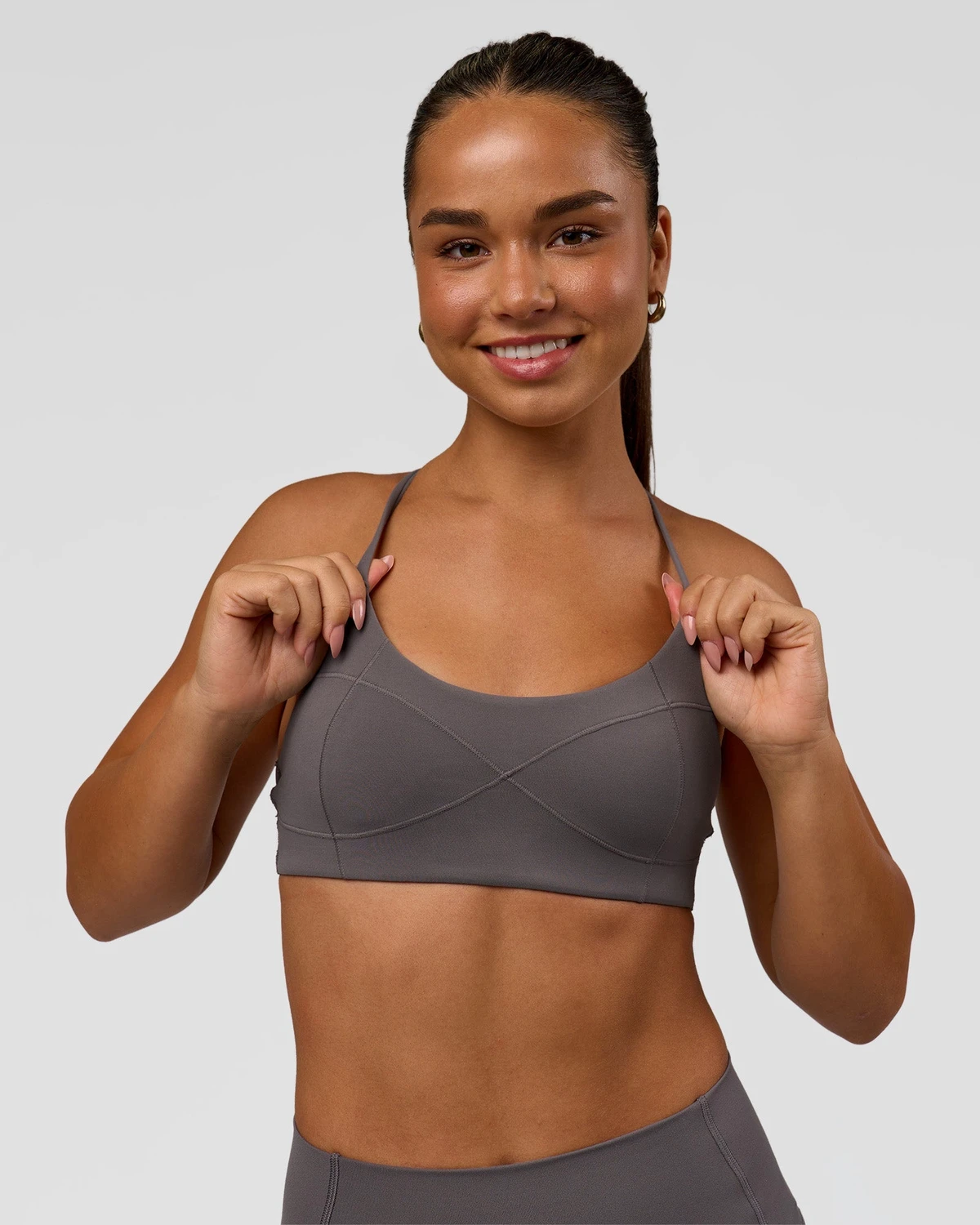 Women's Gray Sports Bra With Crossback Design And Thin Straps For Yoga Fitness Workout