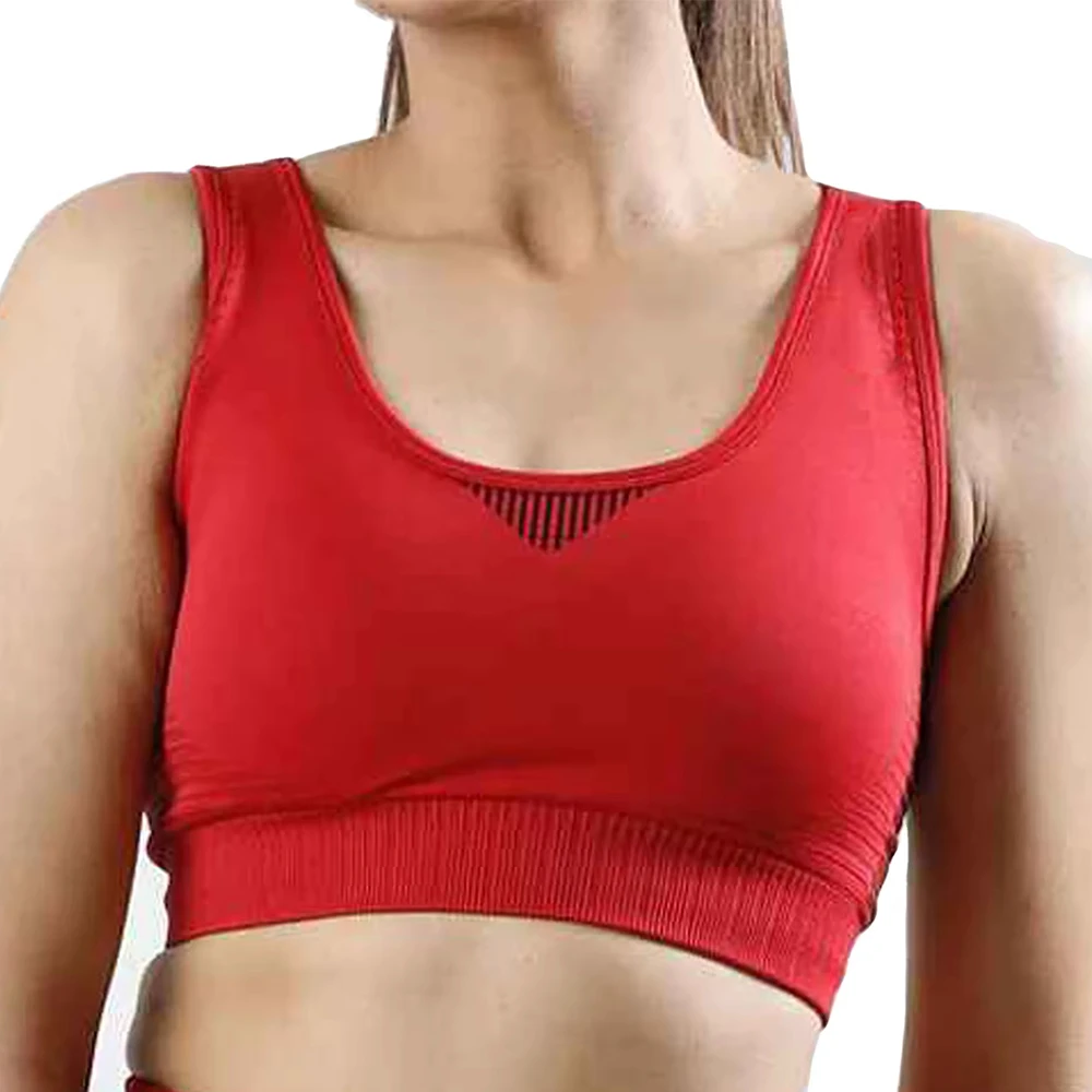 Women's Red U-NECK High Support Sports Bra with Removable Pads Breathable Spandex/Polyester Mesh Detail for Fitness Yoga