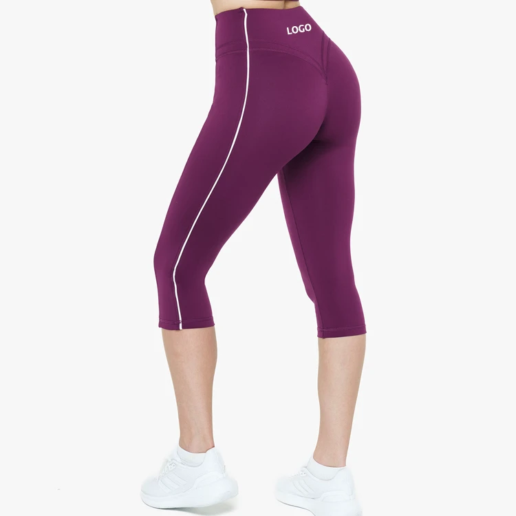 New High Waist Deep V Butt Lift Contrast Piping Women Capri Yoga Pants Custom Gym Fitness Wear Calf Length Sports Leggings