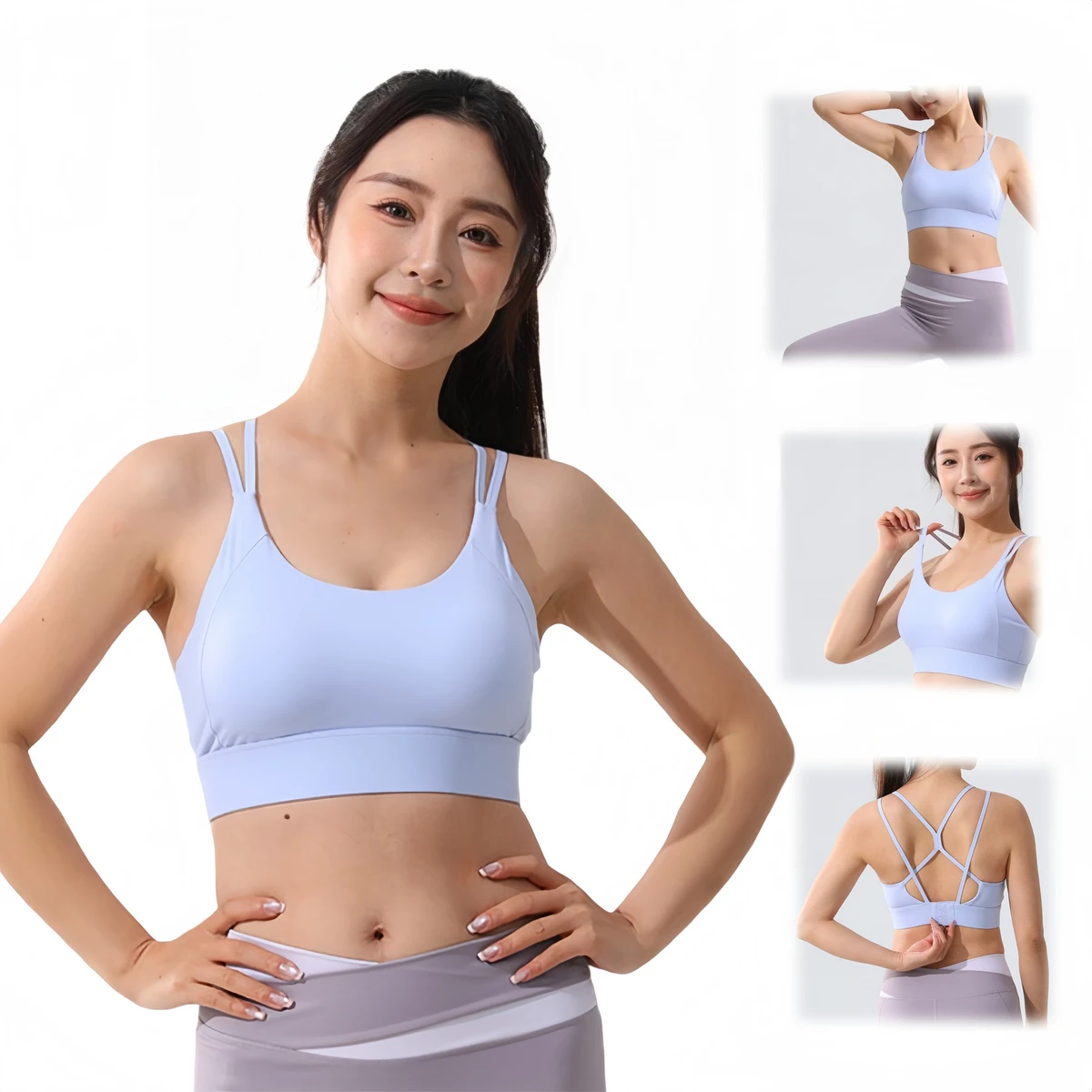 Nude Feel Buttery Soft Stretchy Crisscross Back Adjustable Straps Yoga Bra High Support Wireless Padded Women Sports Bra