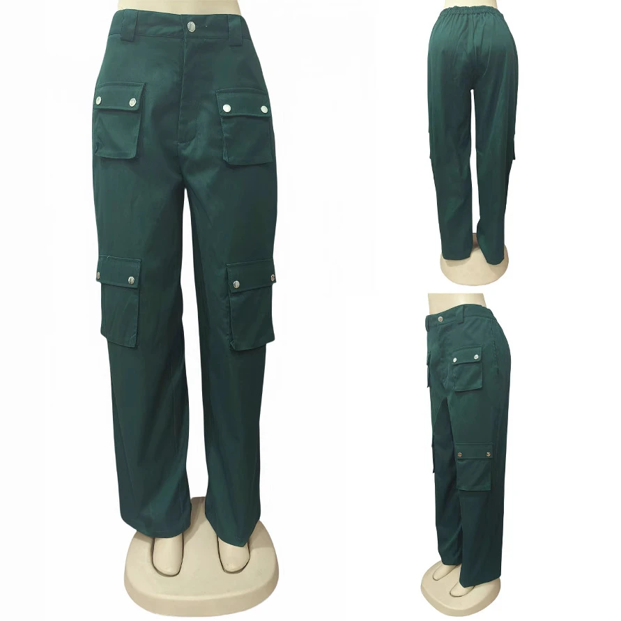 Factory Wholesale Multi Pocket Pants Women Plus Size Straight Leg Sweatpants High Street Fashion Casual Trousers