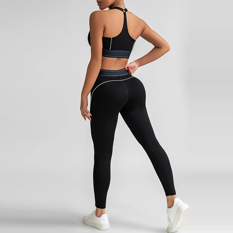 Letter Waist Yoga Wear Sports Suit Women High Elastic Hip Lift Tights Fitness Yoga Pants Shockproof Sports Bra