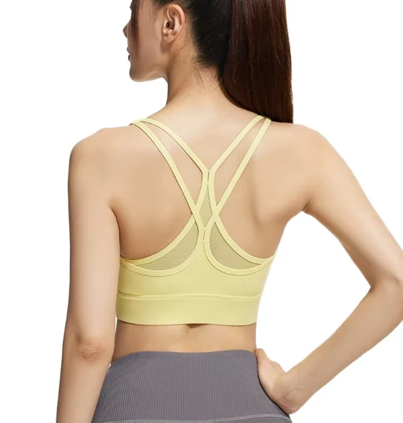 Women's Crisscross Back Sports Bra Mesh Breathable Fixed Pads For Yoga Dance Gym Workout Comfortable Sports Bra