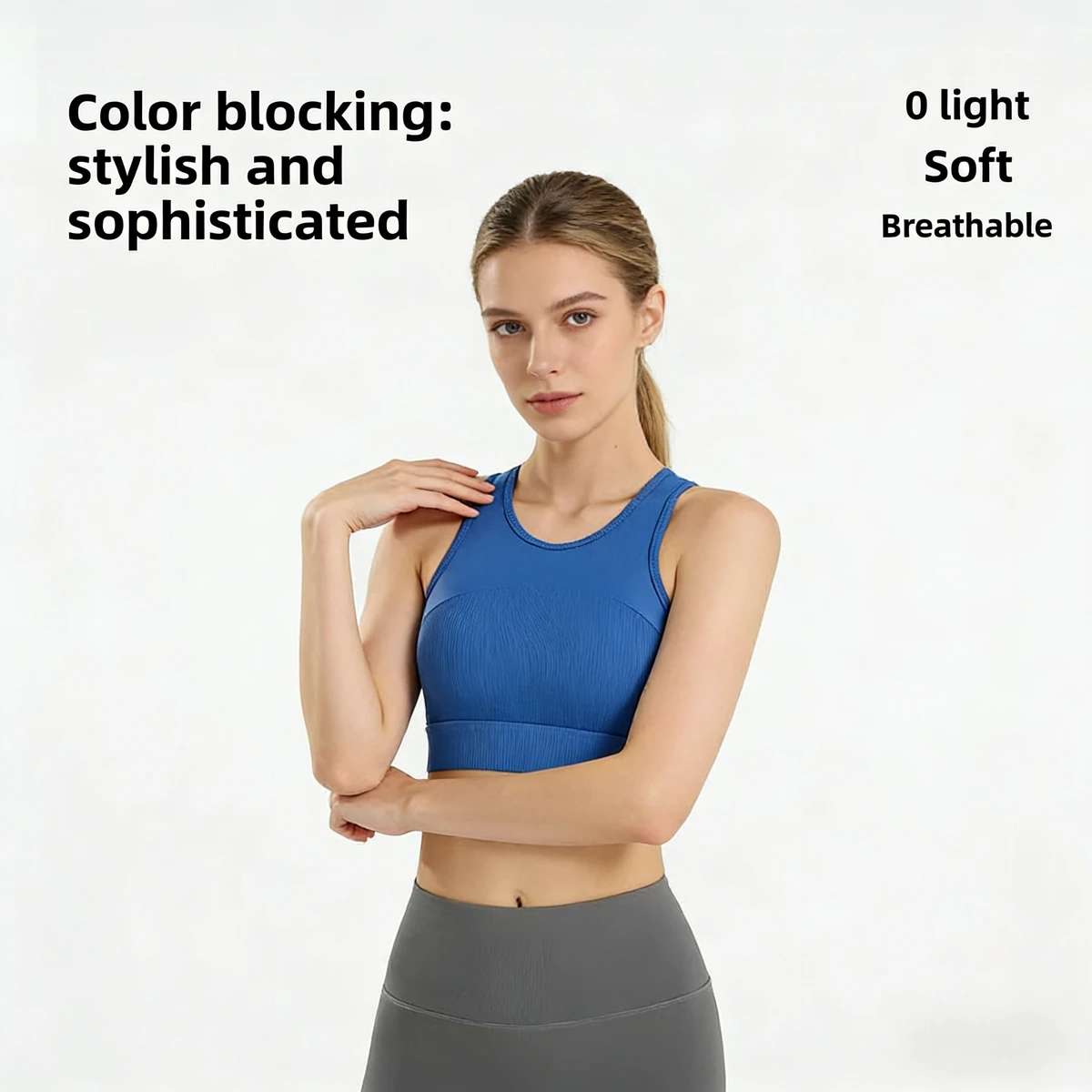 Adjustable Shoulder Strap High Support Vest Style Sports Bra with Four-Way Stretch Spandex/Polyester for Active Yoga and Fitness