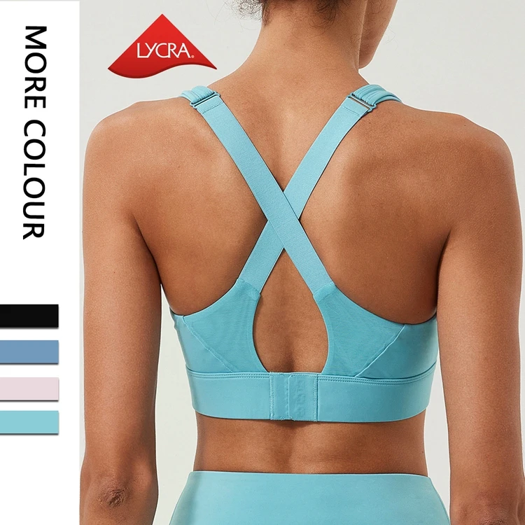 New 2022 Solid Colors Adjustable Straps Built in Running Bras Hook and Eye Breathable Women's High Impact Fitness Bra