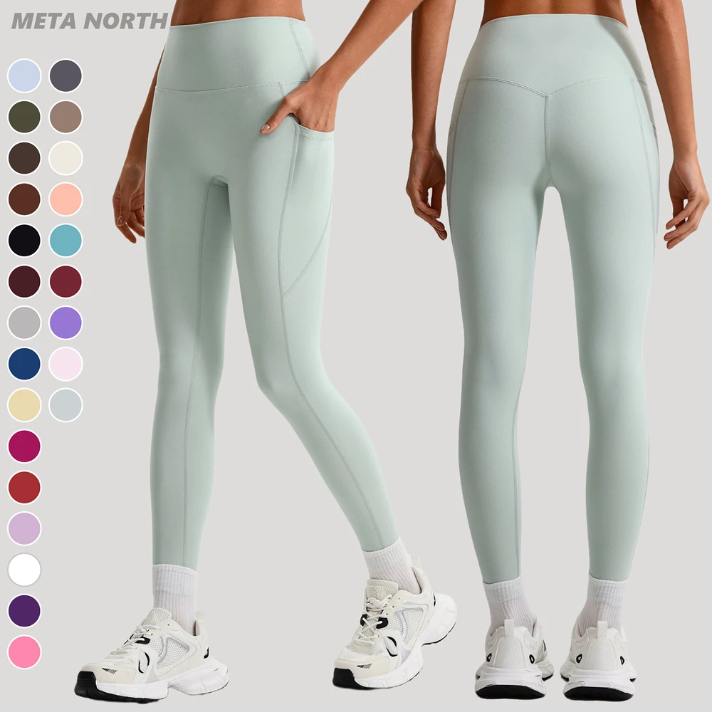 Low Moq Custom Logo High Waist Leggings No Front Seam No Camel Toe Side Pockets Lightweight Peach Butt Tummy Control Leggings