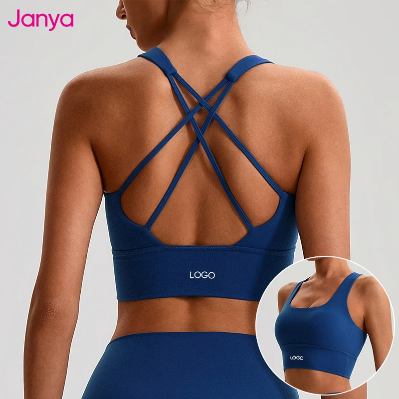 Janya Women's High Elastic Sports Bra Breathable Hot Strappy Fitness Yoga Bra with Removable Cups for Running