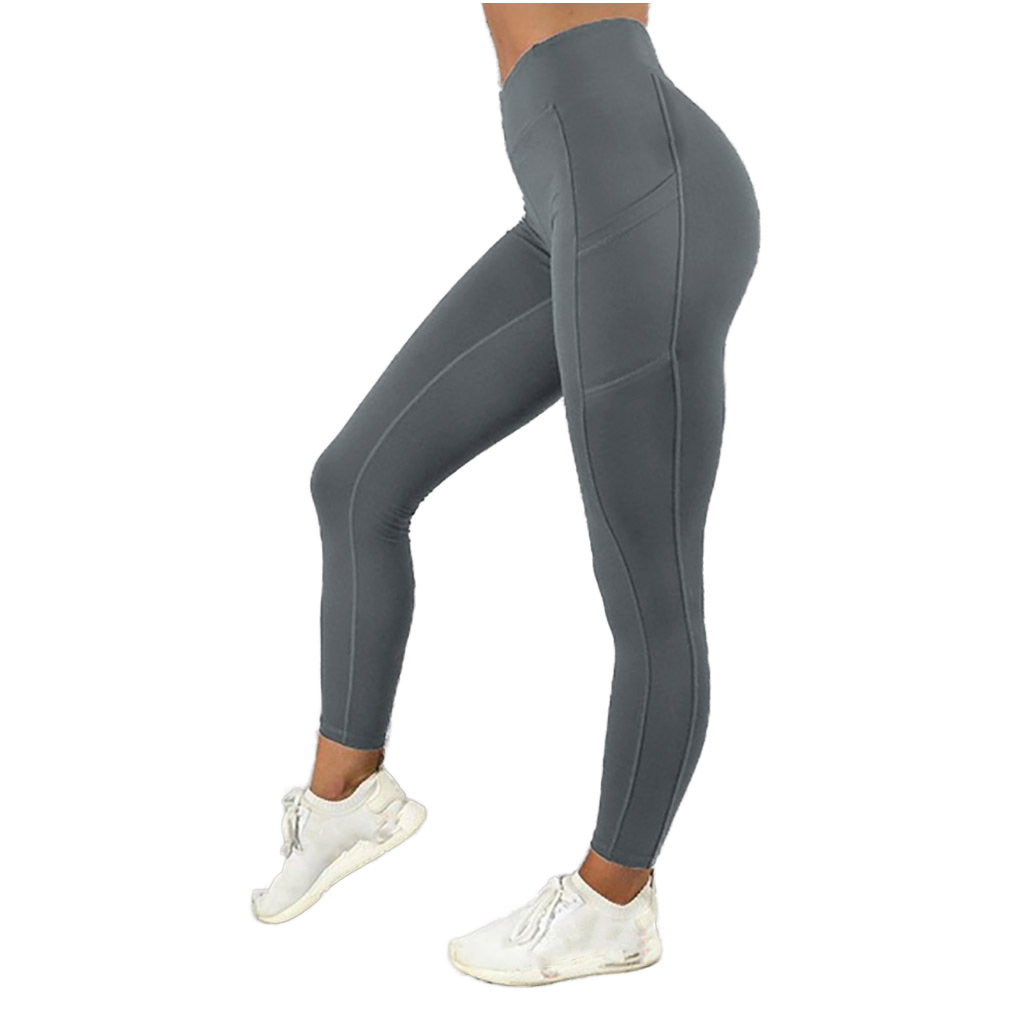 Wholesale High Waisted Pocket Solid Color Yoga Leggings for Women-Polyester Quick Dry Plus Size Full Length