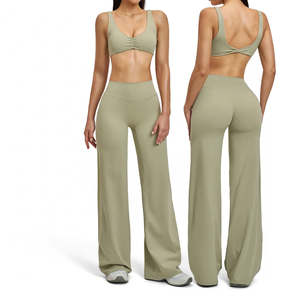 Lightweight Breathable Yoga Sports Wide Leg Fitness Suit 2-Piece Set High Waist Outdoor Leisure 4520
