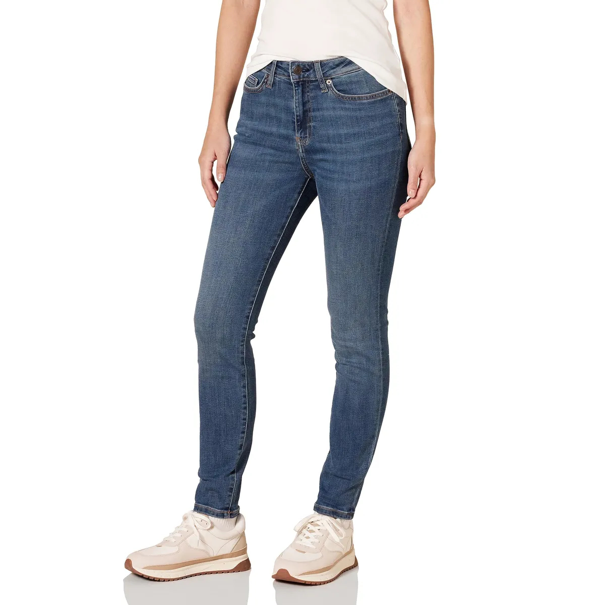 Women's Mid-Waisted Elastic Waist Joggers Stretch Regular Denim Pants for Wash Zipper Fly Button Hip-Hop Winter Jean 100%
