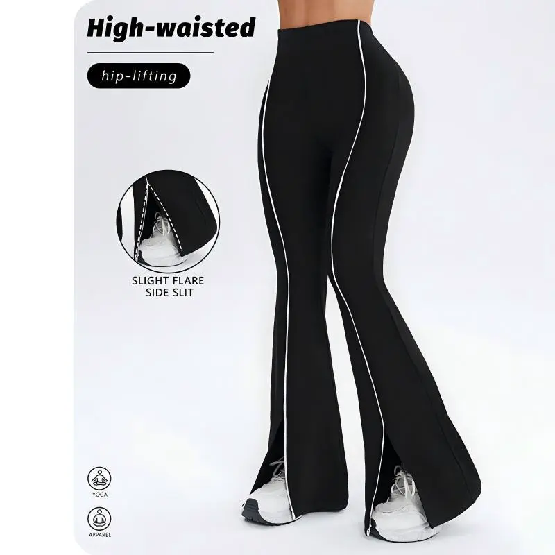 Spring Simple High Waist Enhance Buttocks Slightly Flared Yoga Pants High Elastic Quick Dry Fitness Flared Leggings for Women