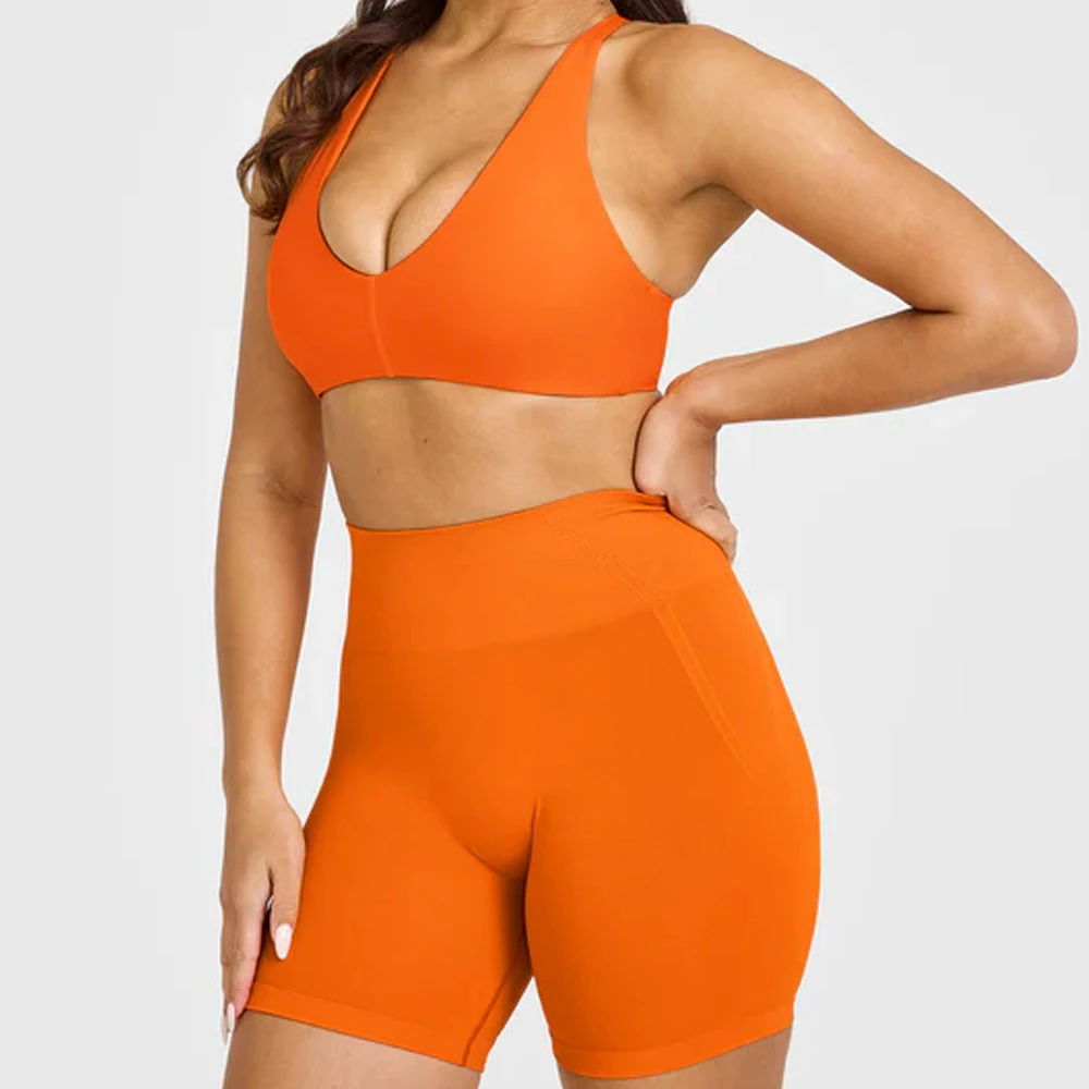 Women's Fashionable High Support Quick Dry Breathable Lightweight Yoga Sports Bra Sets Removable Pads Front Logo Spandex/Nylon