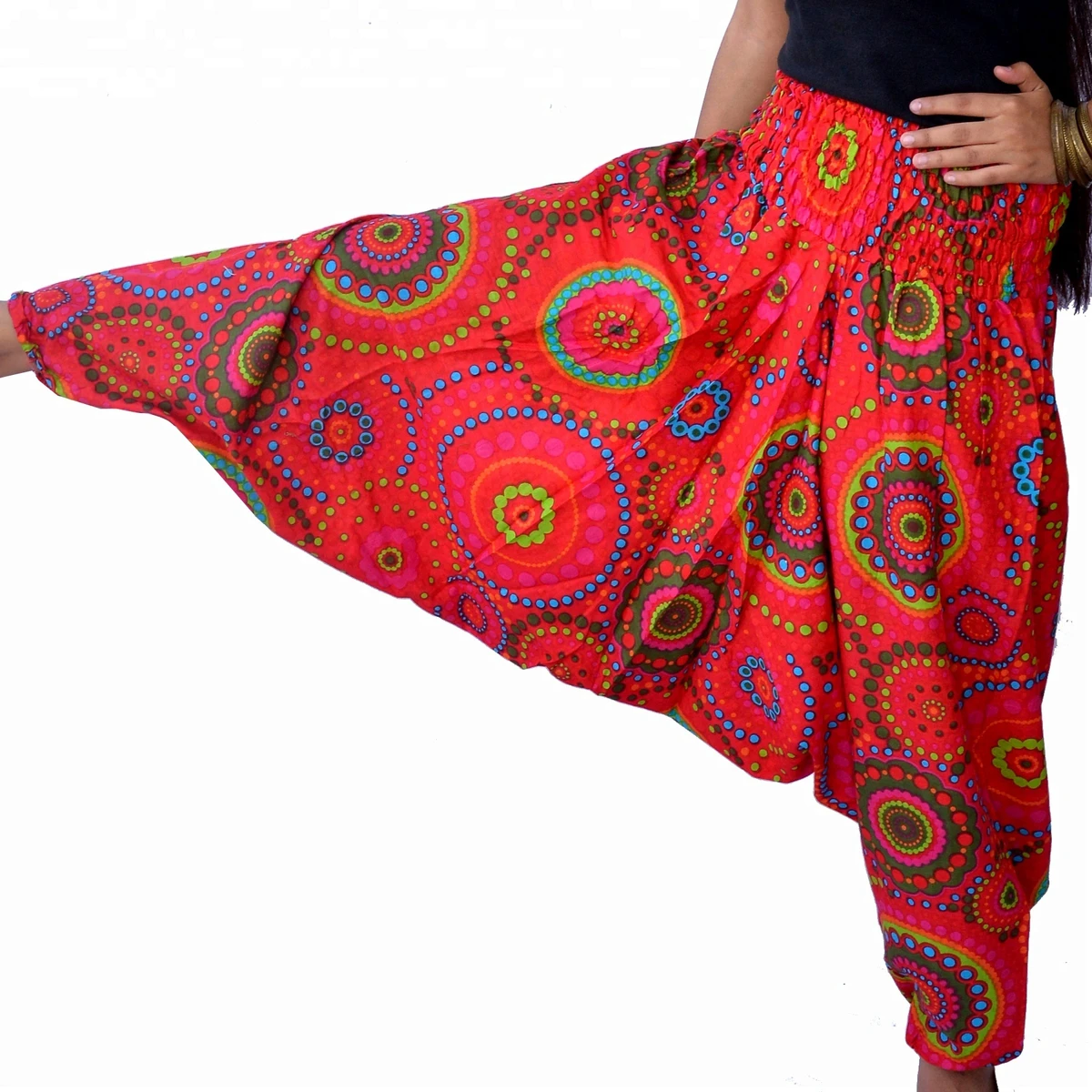 Hot Selling Indian Handmade Floral Printed Cotton Harem Pant Men Women Yoga Red Summer Casual Plus Size Wholesale