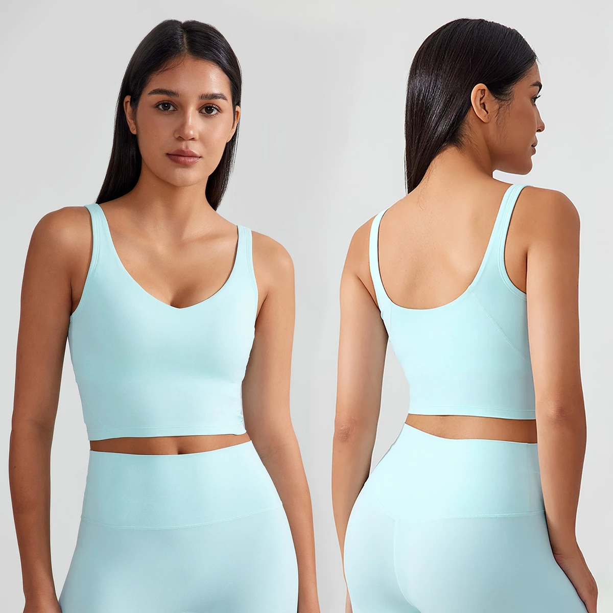 Custom Logo Women V Neck Sports Shockproof Bra Beautiful U Back Crop Top Fixed Pad Design Fitness Yoga Bra for Ladies