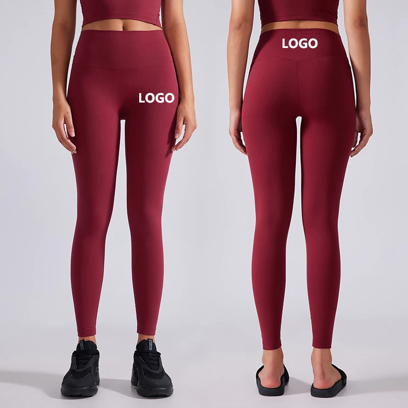 Customized Women's Gym Leggings for Running Sports Fitness Double-Sided Brushed High Waist Hip Lifting Yoga Pants Elastic Waist